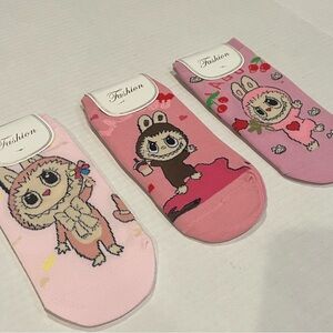 Labubu Cartoon Character Fashion Novelty Socks Set of 3 Gift Bundle